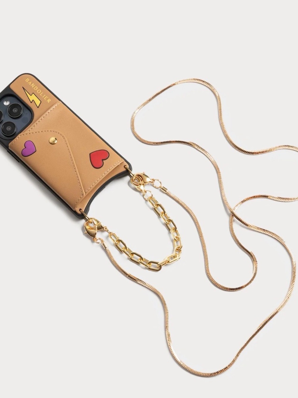 Bandolier Gia Tan Leather Card Case Phone Crossbody with Gold Chain